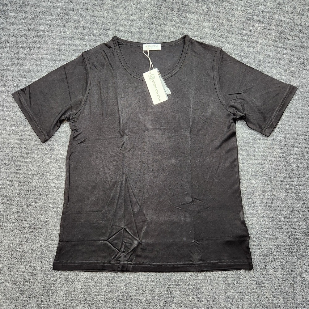 GRENASASILK‎ Shirt Womens Medium Black Crew Neck Solid Casual Soft Basic Tee